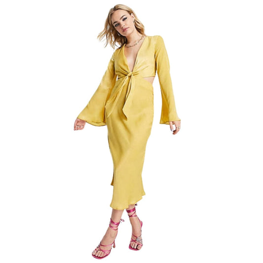 ASOS Womens Dress XL / Yellow ASOS - Tie Front Satin Midi Dress
