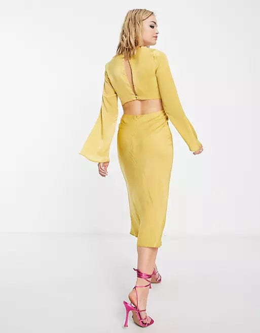 ASOS Womens Dress XL / Yellow ASOS - Tie Front Satin Midi Dress