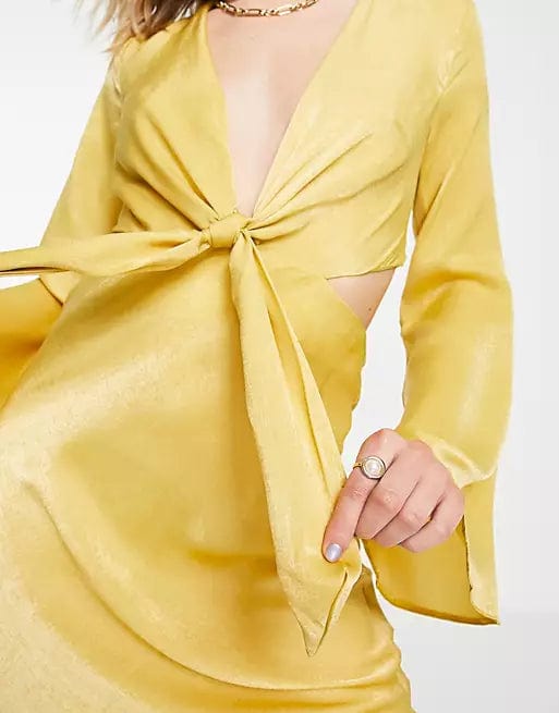 ASOS Womens Dress XL / Yellow ASOS - Tie Front Satin Midi Dress