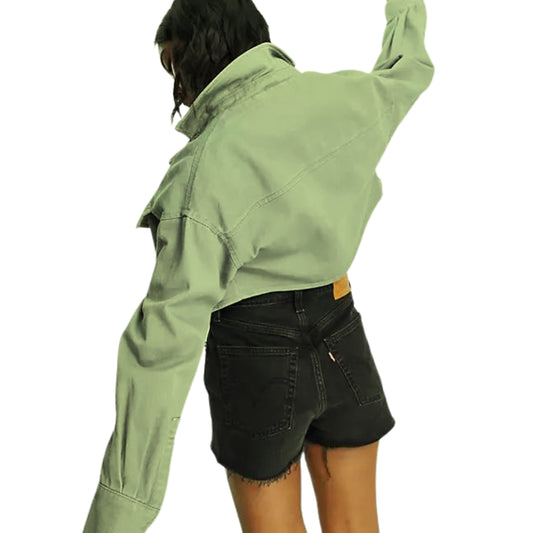 ASOS Womens Jackets S / Green ASOS - Petite Super Cropped Shacket In Sage