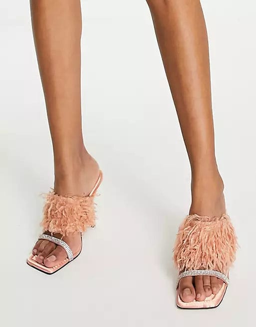 ASOS Womens Shoes ASOS - Nettle Faux Feather Embellished Feeled Mules