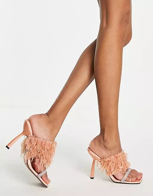 ASOS Womens Shoes ASOS - Nettle Faux Feather Embellished Feeled Mules