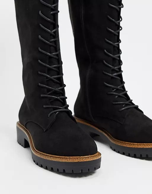 ASOS Womens Shoes ASOS - Wide Fit Courtney chunky lace up knee high boots