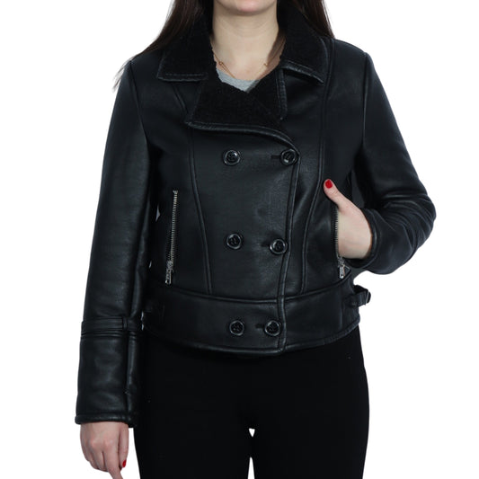 AVEC LES FILLES Womens Jackets M / Black AVEC LES FILLES - - Moto Black Vegan Leather/Shearling Jacket