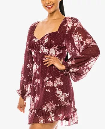 B. DARLIN Womens Dress S / Burgundy B. DARLIN - Emma Sweetheart-Neck Dress