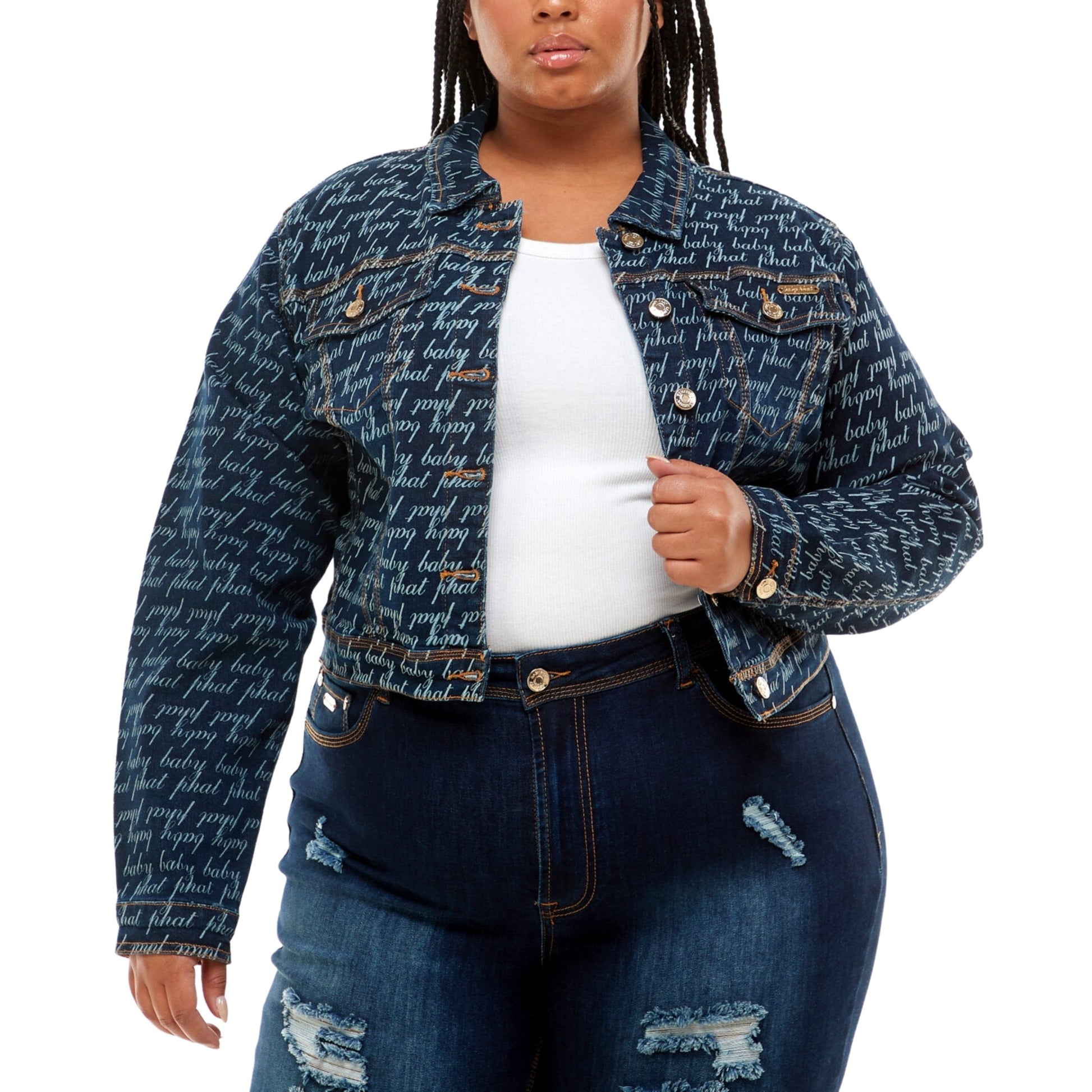 BABY PHAT Womens Jackets XXXL / Blue BABY PHAT - Plus Size Graphic Denim Jacket