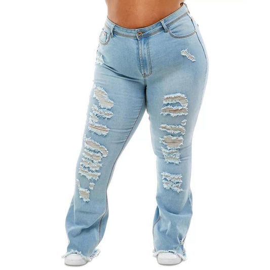 BABYPHAT Womens Bottoms XL / Blue BABYPHAT - Ripped Flared Jeans