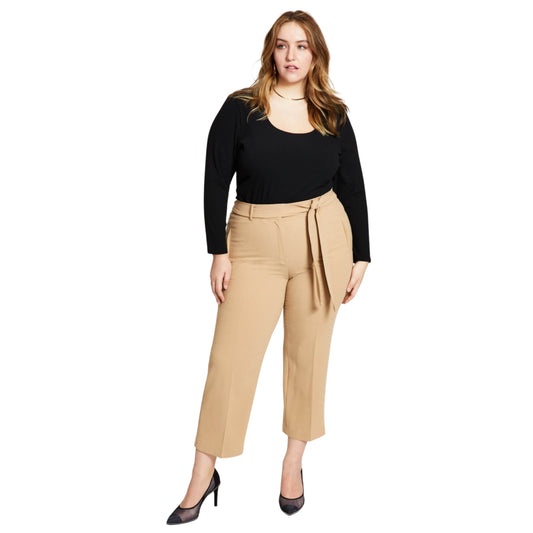 BAR III Womens Bottoms XL / Beige BAR III - Plus Size Belted Textured Crepe Pants