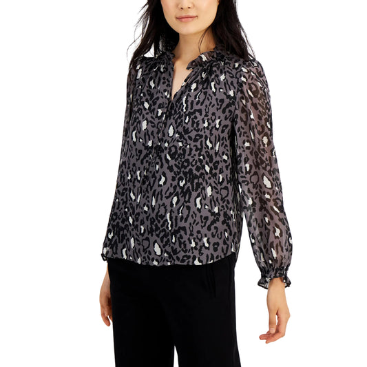 BAR III Womens Tops XS / Multi-Color BAR III - Animal Print Ruffle Sleeve Blouse