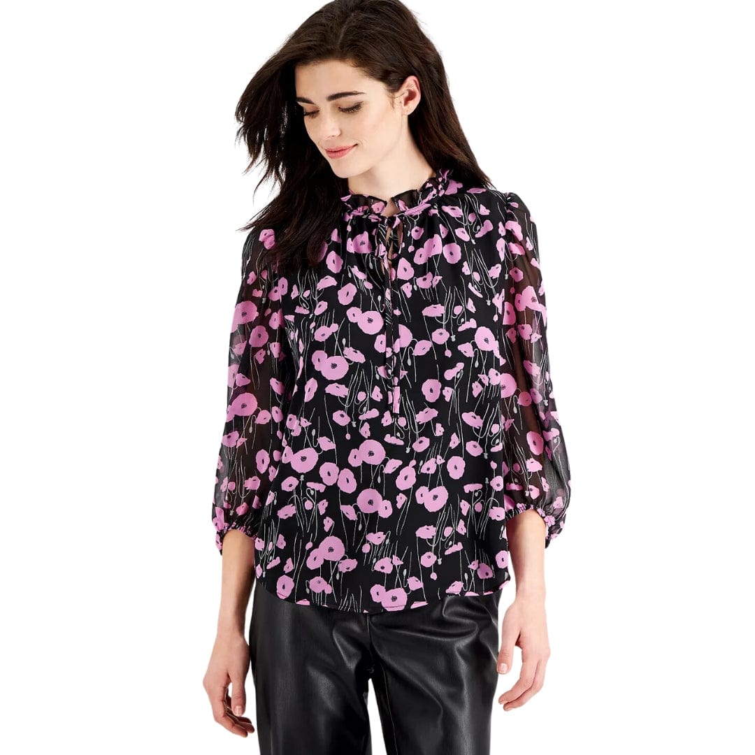 BAR III Womens Tops XXS / Multi-Color BAR III - Floral-Print Ruffle-Neck Top