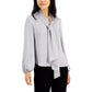 BAR III Womens Tops XXS / Grey BAR III - Tie Neck Cinched Sleeve Blouse