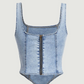 SHEIN - Square Neck Hanky Hem Tank Denim Top