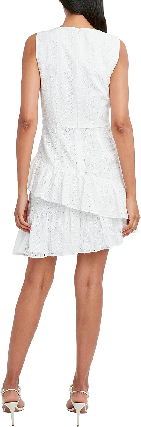 BCBG Womens Dress M / White BCBG - Eyelet Ruffled Mini Dress