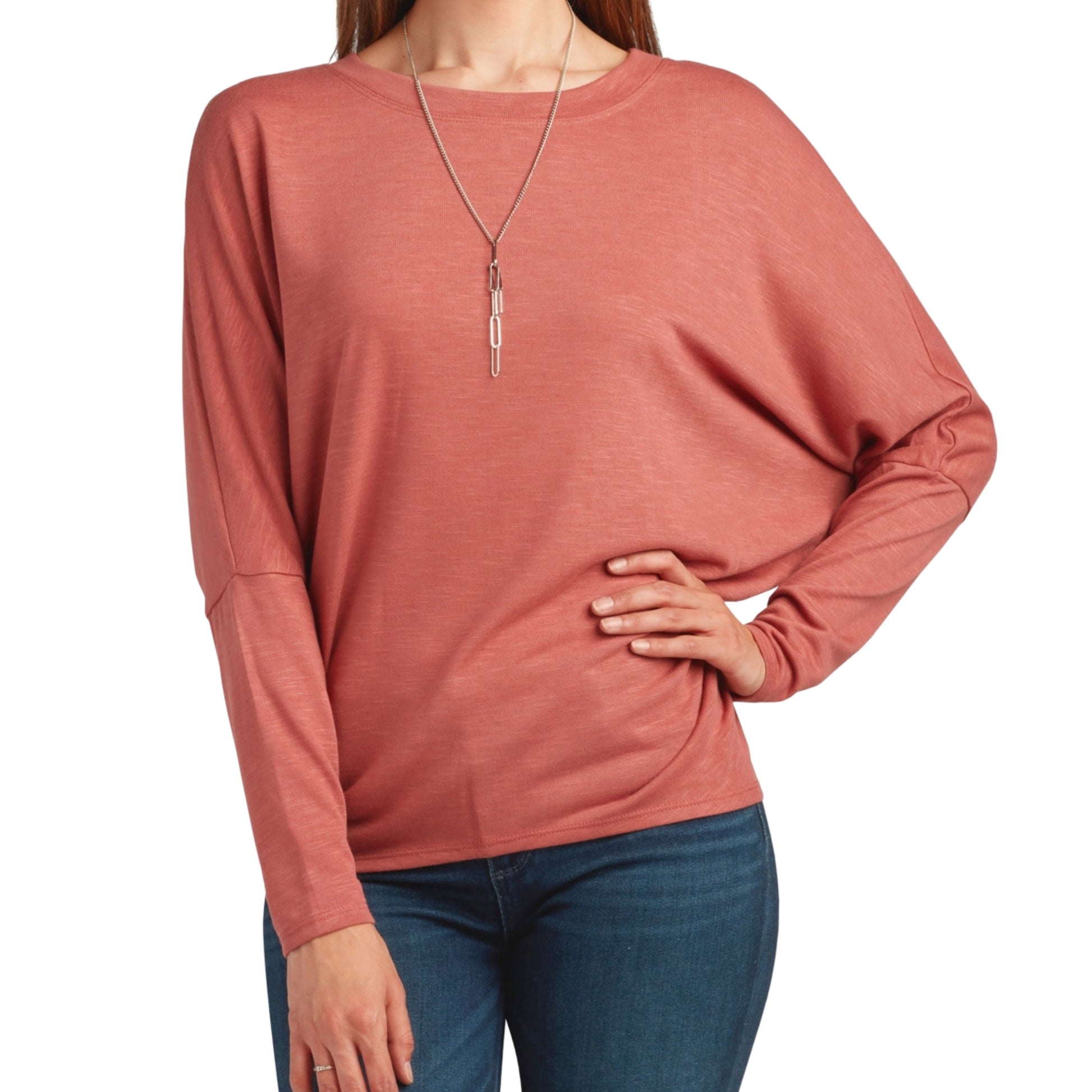 BCX Womens Tops XL / Pink BCX -  Dolman-Sleeve Scoop-Neck Blouse