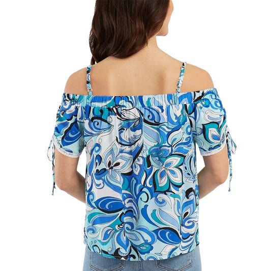 BCX Womens Tops L / Multi-Color BCX - Off-The-Shoulder Drawstring-Sleeve Top