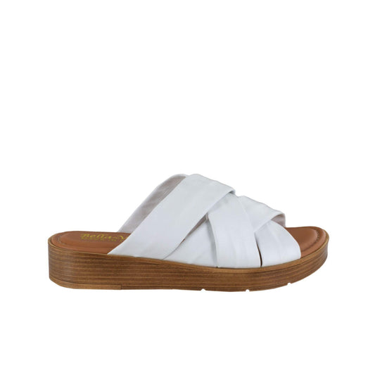 BELLA VITA Womens Shoes 42 / White BELLA VITA  -  Round Toe Wedge Slip On Leather Slide Sandals