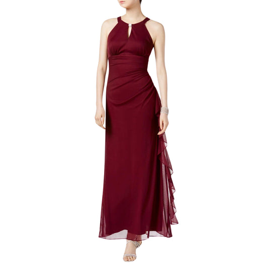 BETSY & ADAM Womens Dress M / Burgundy BETSY & ADAM - Embellished Keyhole Evening Dress