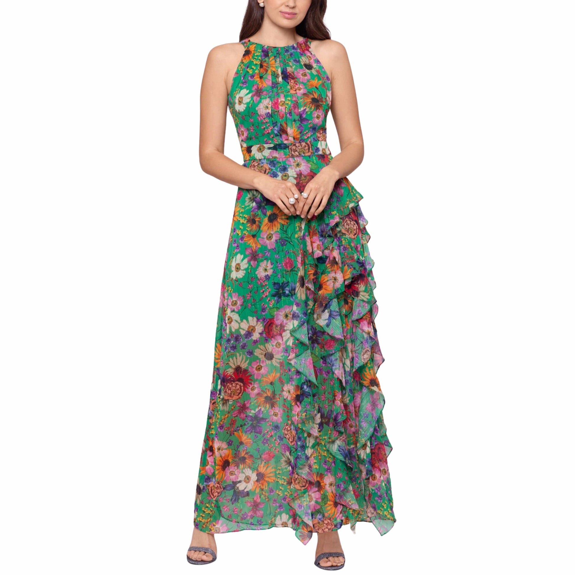 BETSY & ADAM Womens Dress Petite S / Multi-Color BETSY & ADAM -  Petites Floral Long Halter Dress