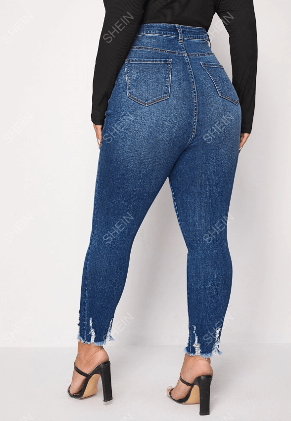 Beyond Marketplace Shein Womens Bottoms XXXL / Blue / 40-42 SHEIN - LUNE Plus High Waist Ripped Frayed Hem Skinny Jeans