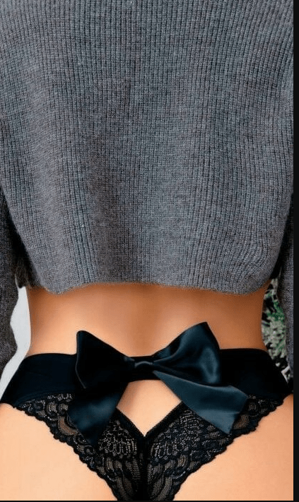 BEYOND Womens Underwear L / Black BEYOND - Floral Lace Bow Back Panty