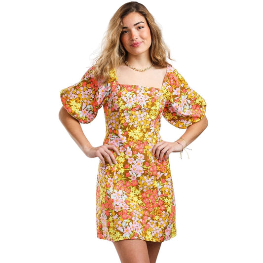 BILLABONG Womens Dress XS / Multi-Color BILLABONG - Paradise Puff-Sleeve Mini Dress