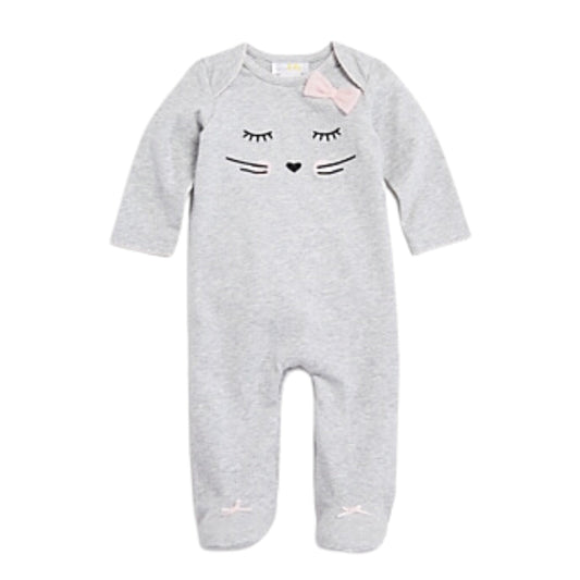 BLOOMIE'S Baby Girl 6 Month / Grey BLOOMIE'S - BABY -  Whiskers & Bows Footie Overall