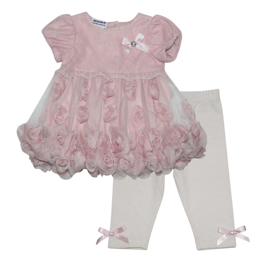 BLUEBERI Baby Girl 6-9 Month / Multi-Color BLUEBERI - BABY - Mesh Rosettes Baby Doll and Leggings, 2 Piece Set