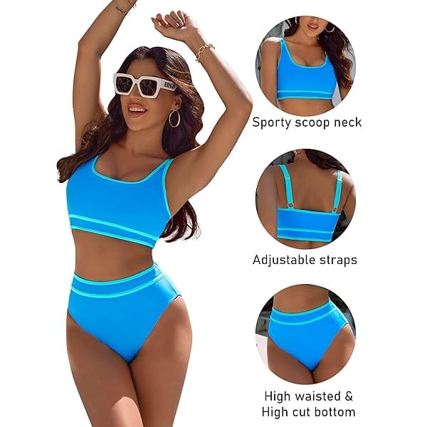 BMJL Womens Swimwear XL / Blue BMJL -  High Waisted Bikini Sets Sporty Two Piece