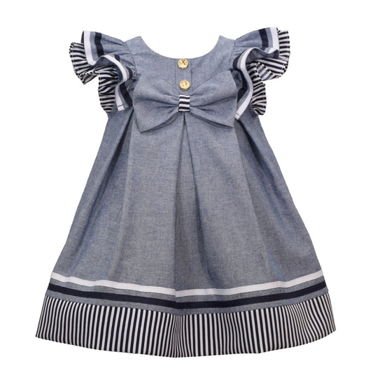 BONNIE BABY Baby Girl 3-6 Months / Blue BONNIE BABY - Baby - Chambray Striped Dress