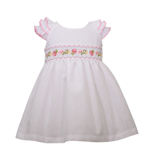 BONNIE BABY Baby Girl 6-9 Months / White BONNIE BABY - Baby - Window Pane Empire Dress with Panty