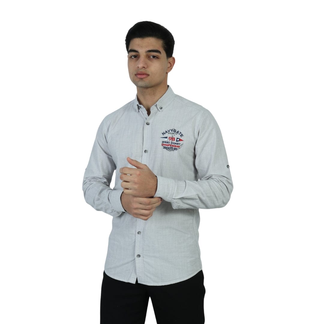 BOYCOTT Mens Tops L / Grey BOYCOTT - Chest Embroidery Shirt