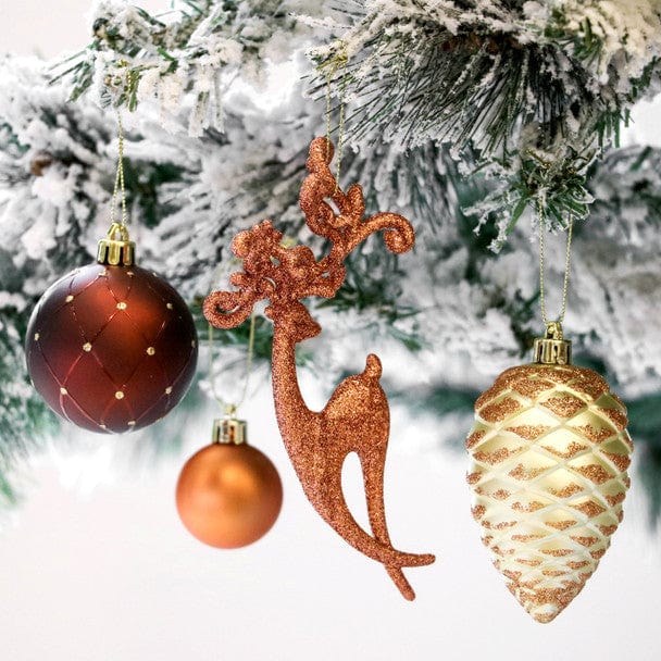 BRANDS & BEYOND Christmas Decoration 100pcs Woodland Copper Gold Pine Cone Shatterproof Christmas Ornaments