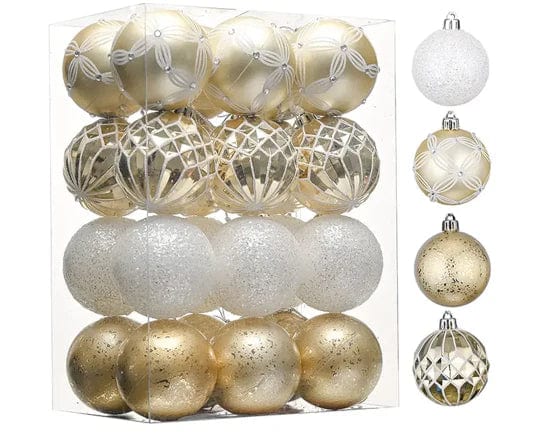 BRANDS & BEYOND Christmas Decoration 24 Piece White and Gold Christmas Ornament Set