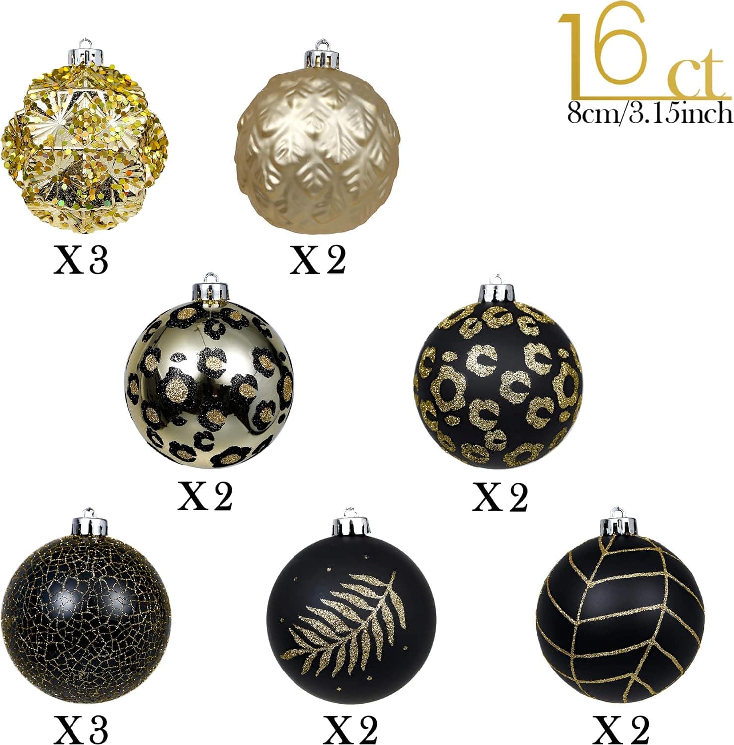 BRANDS & BEYOND Christmas Decoration 8 cm Black Gold Christmas Ball