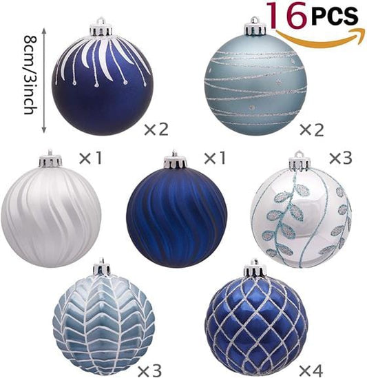 BRANDS & BEYOND Christmas Decoration Blue Christmas Tree Ornament 16 Pc