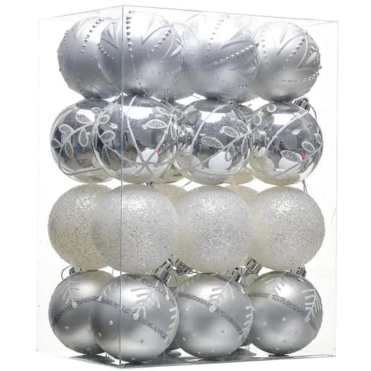 BRANDS & BEYOND Christmas Decoration Christmas Silver & White Baubles Set of 24