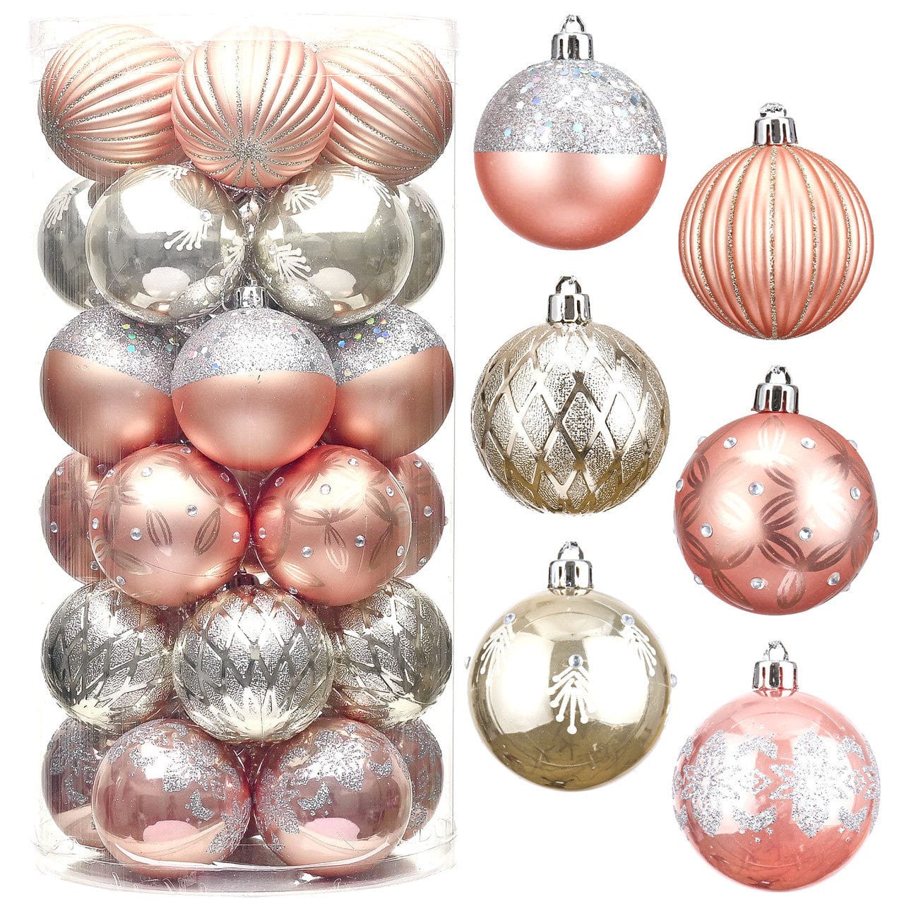 BRANDS & BEYOND Christmas Decoration Rose Gold Shatterproof Christmas Bauble Ornaments 30 pcs