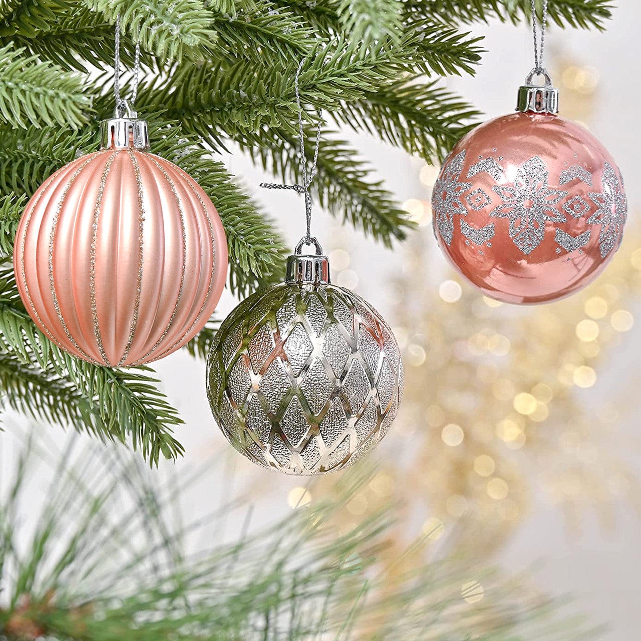 BRANDS & BEYOND Christmas Decoration Rose Gold Shatterproof Christmas Bauble Ornaments 30 pcs