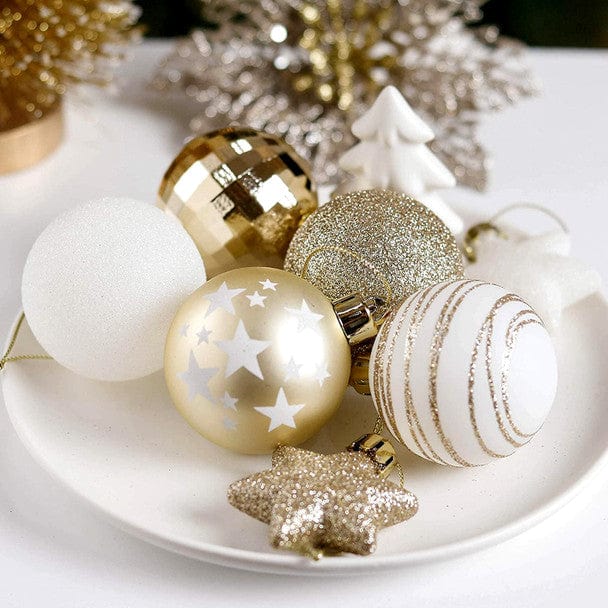 BRANDS & BEYOND Christmas Decoration White Gold Shatterproof Christmas Bauble Ornaments