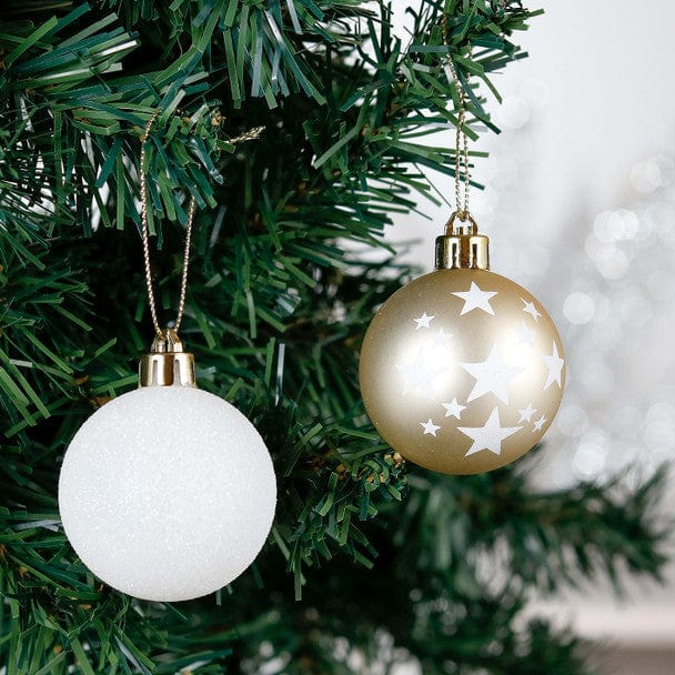 BRANDS & BEYOND Christmas Decoration White Gold Shatterproof Christmas Bauble Ornaments