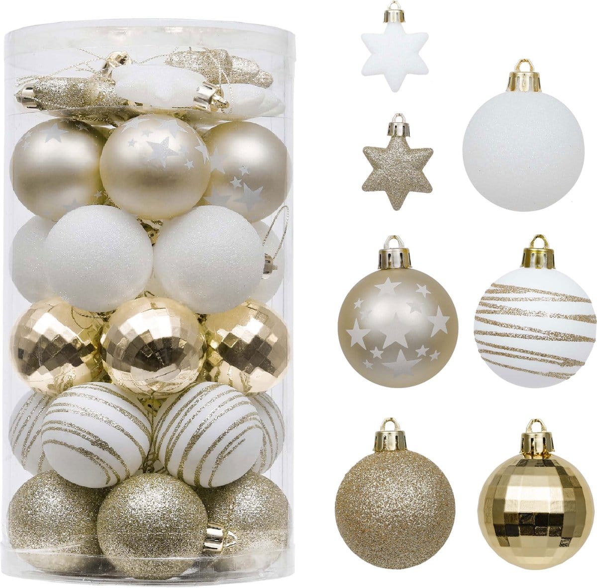 BRANDS & BEYOND Christmas Decoration White Gold Shatterproof Christmas Bauble Ornaments