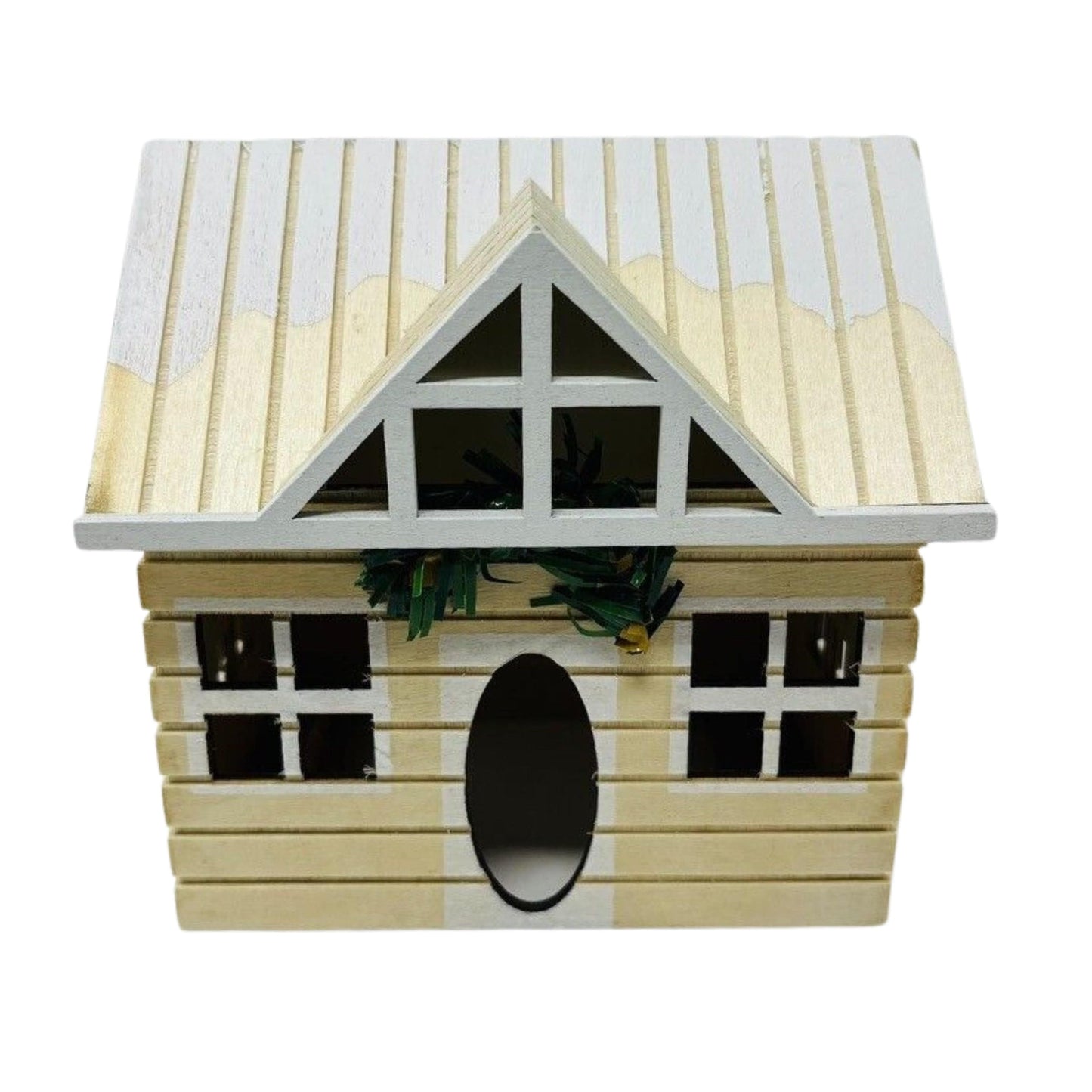 BRANDS & BEYOND Christmas Decoration Wood Cabin House Short with Garland on Front