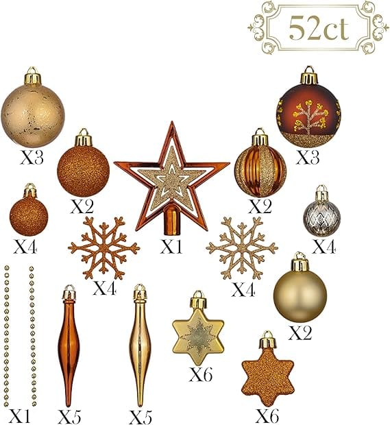 BRANDS & BEYOND Christmas Decoration Woodland Copper and Gold Christmas Ball Ornaments