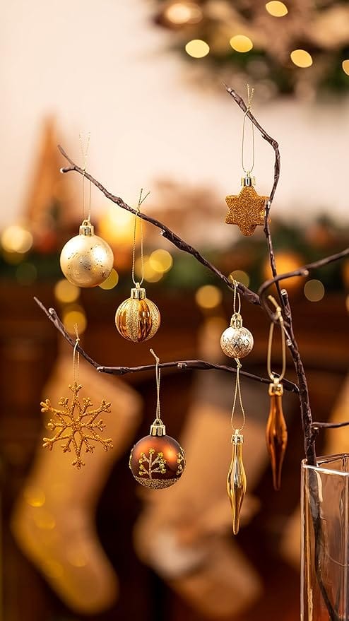 BRANDS & BEYOND Christmas Decoration Woodland Copper and Gold Christmas Ball Ornaments