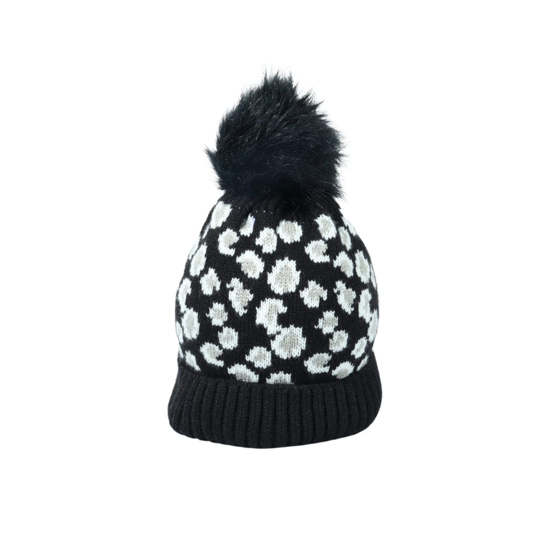 BRANDS & BEYOND Hats & Headbands Black All Over Pattern Hats With Pom Pom