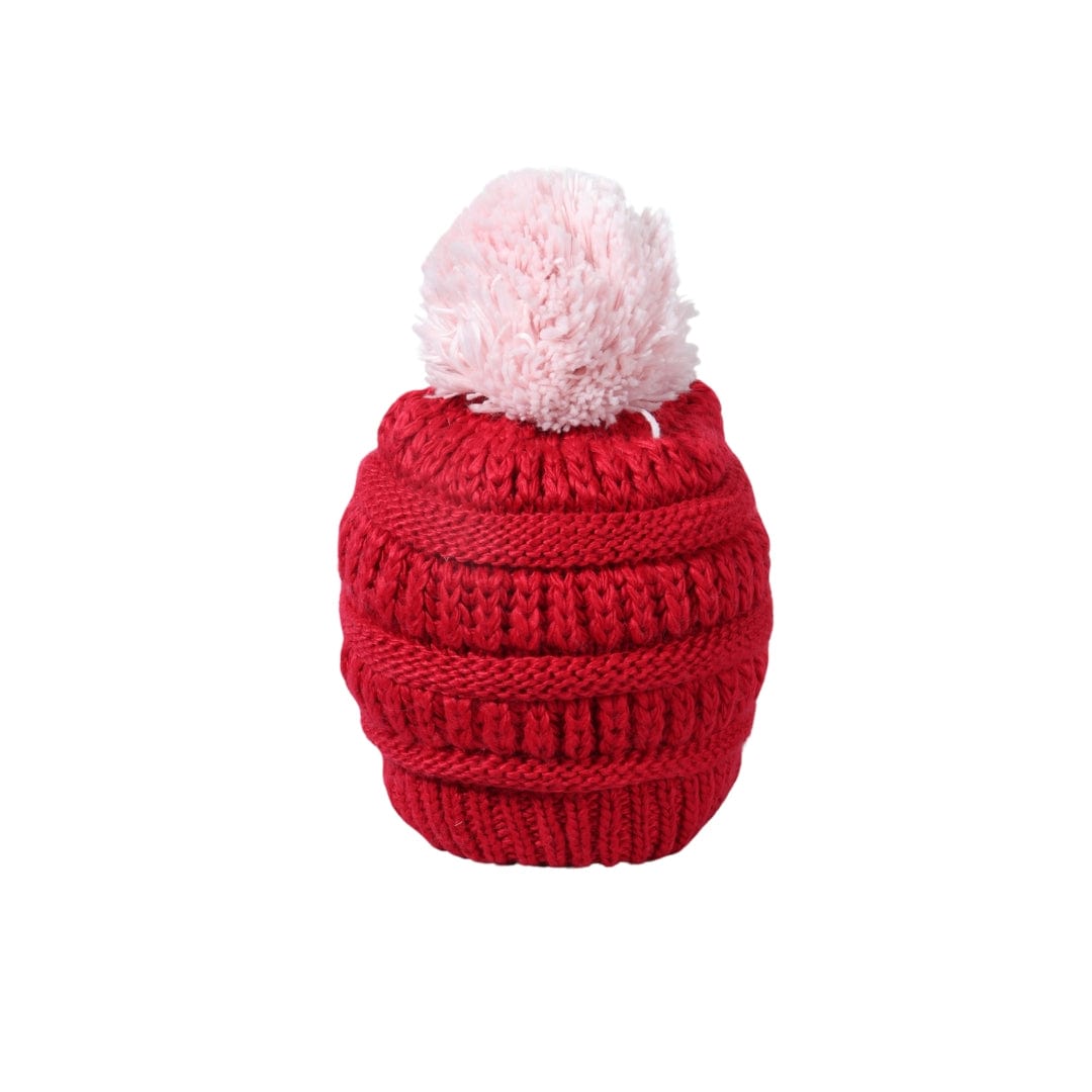 BRANDS & BEYOND Hats & Headbands Red Knit Detailed With Pom Pom Hat