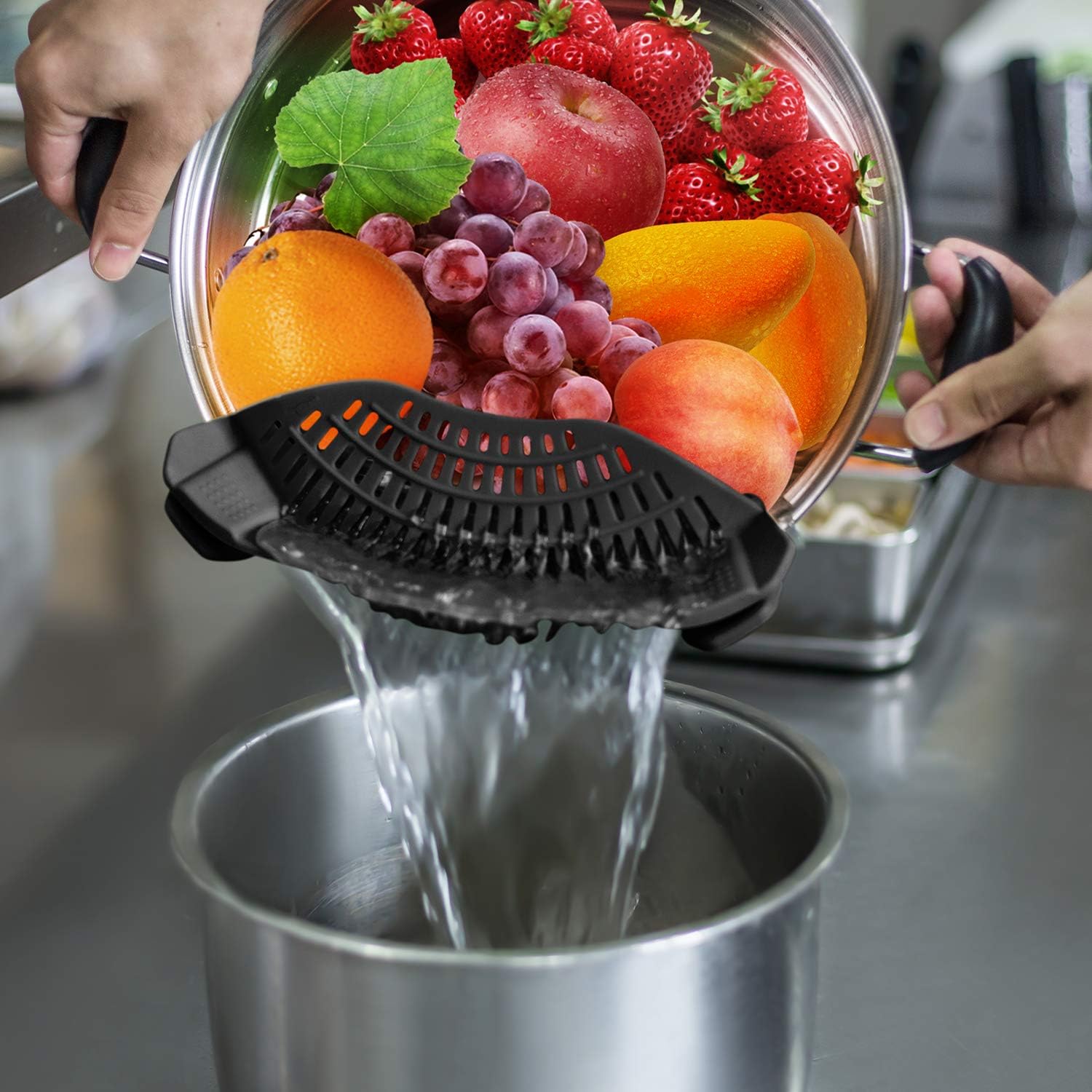 BRANDS & BEYOND Kitchenware Clip On Strainer Silicone for All Pots and Pans