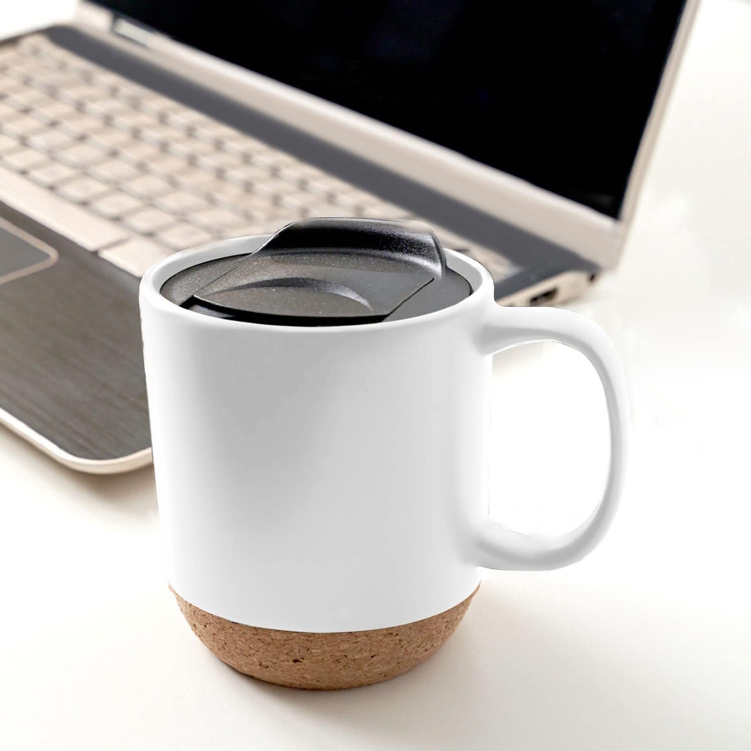 BRANDS & BEYOND Kitchenware White Coffee Mug Ceramic With A Cork Base