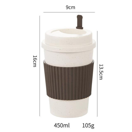 BRANDS & BEYOND Kitchenware Brown Reusable Coffee Cups with Lids Wheat Straw Portable Coffee Cup