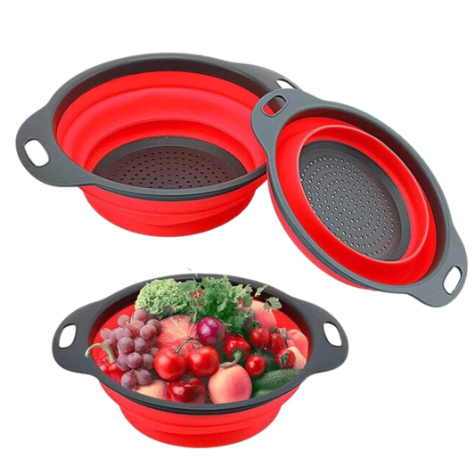 BRANDS & BEYOND Kitchenware Red Round Collapsible Colander Silicone Kitchen Fruit Vegetable Washing Basket Strainer